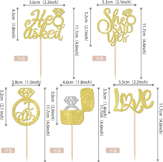 30 PCS He Asked She Said Yes Cupcake Toppers Love I Do Diamond Ring Cupcake - Image 2