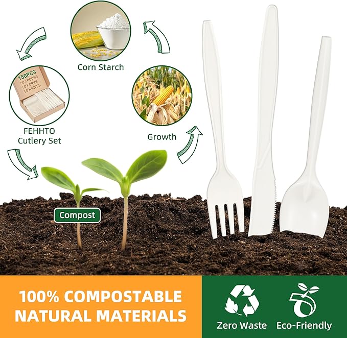 100% Compostable Cutlery Set, Ivory White - Image 3
