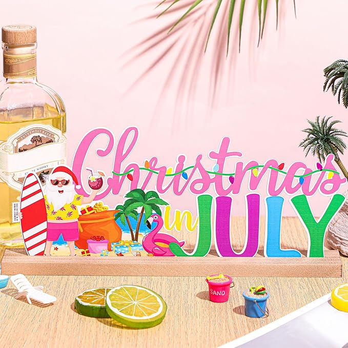 Christmas in July Metal Sign Rustic Table Decor Holiday Tiered Tray Decor - Image 4
