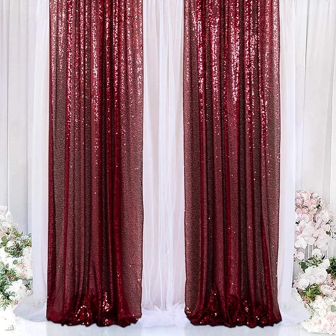 ShinyBeauty Burgundy Sequin Curtain Backdrop 2 Panels 4FTx8FT Photo Curtain - Image 2