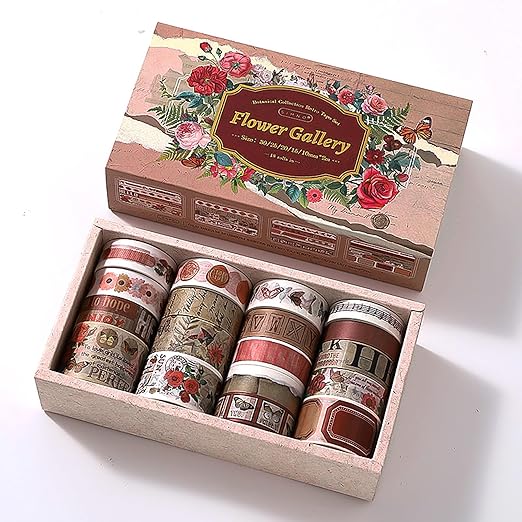 18 Rolls Washi Tape Set for Crafts and Journaling DIY Vintage Floral Tape by Augurosellspaperstationeryandscrapbookingsupplies