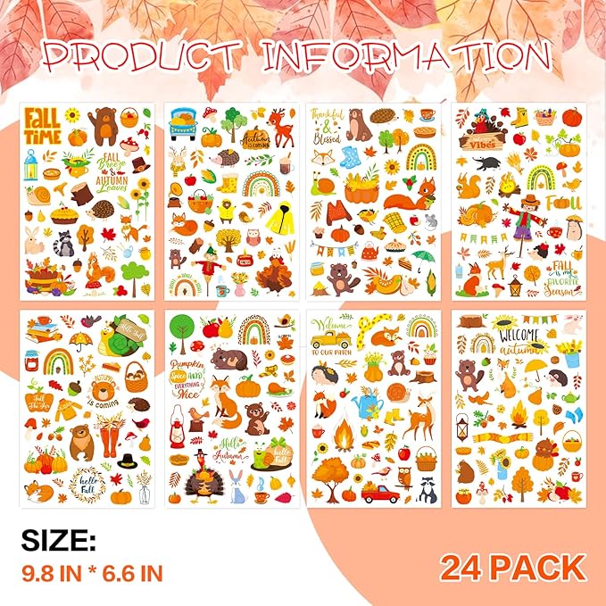 Fall Autumn Adhesive Stickers 990 Counts Woodland Pumpkin Stickers - Image 4
