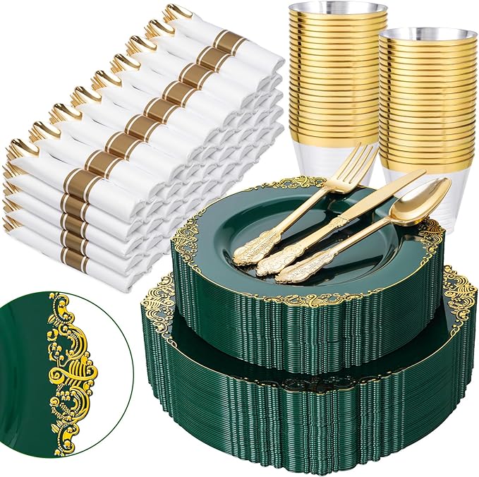 Nervure 350PCS Green Plastic Plates by Nervure