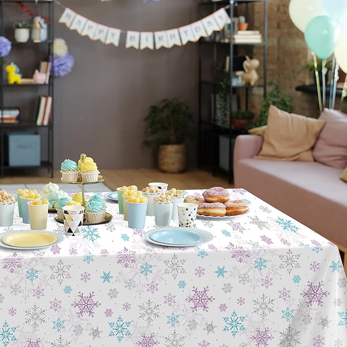 6 Pieces Christmas Snowflake Party Tablecloth Decorations, Plastic Purple and - Image 5