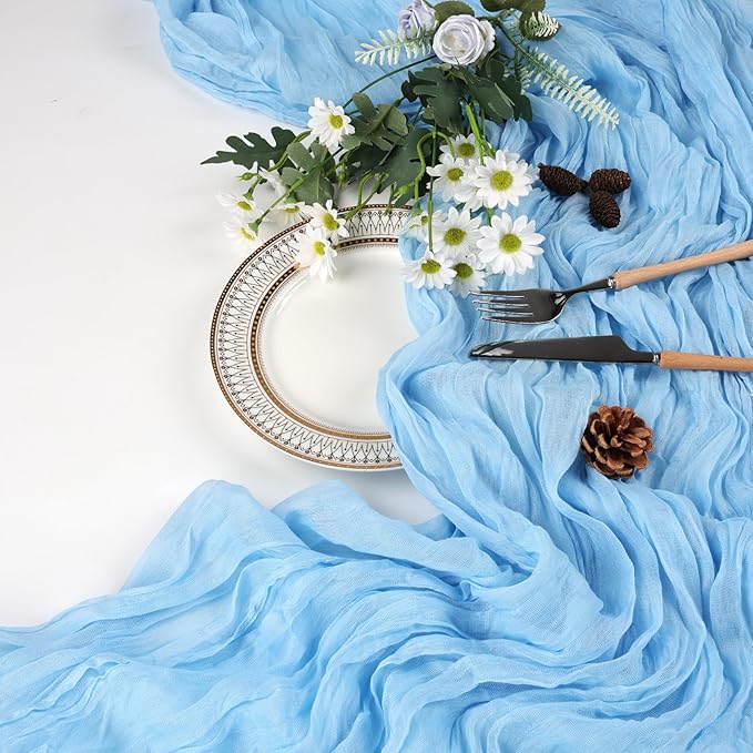 6 Pack Baby Blue Fall Table Runner 10ft Boho Gauze Fabric Cheesecloth Table - Image 7
