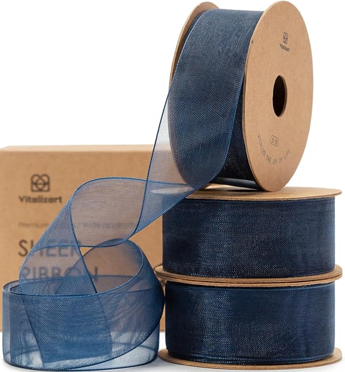 Vitalizart Navy Blue Ribbon Organza Sheer Ribbon 1 inch x 30 Yd in Total by Vitalizart