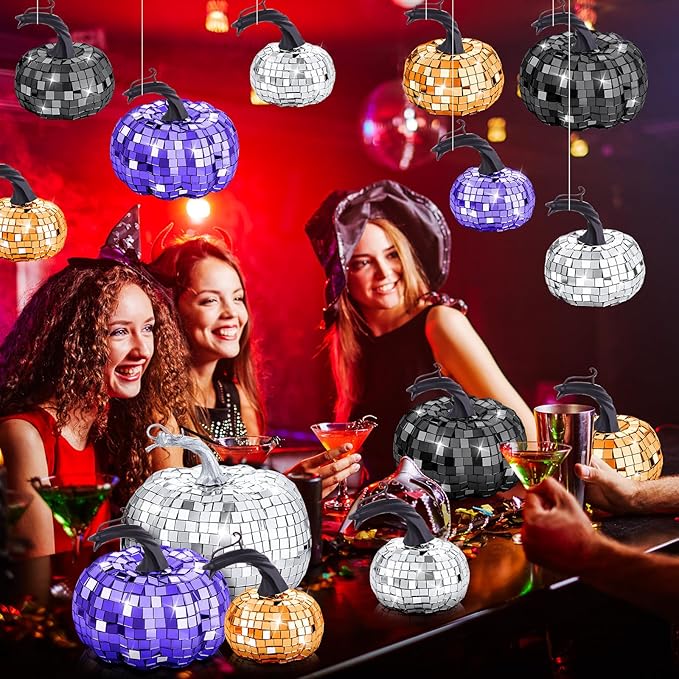 Lenwen 12 Pcs Artificial Disco Pumpkin Glitter Mirror Pumpkin - Image 5