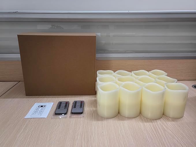 Hausware Flameless Candles Battery Operated Candles Set of 12 Real Wax Pillar - Image 13
