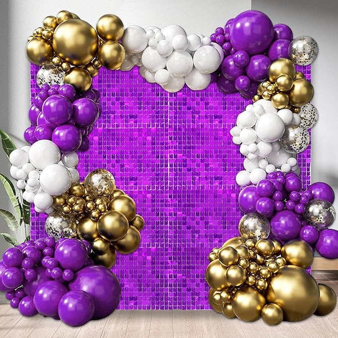 24PCS Purple Shimmer Wall Backdrop, Square Sequin Backdrops Panel, Glitter Wall - Image 5