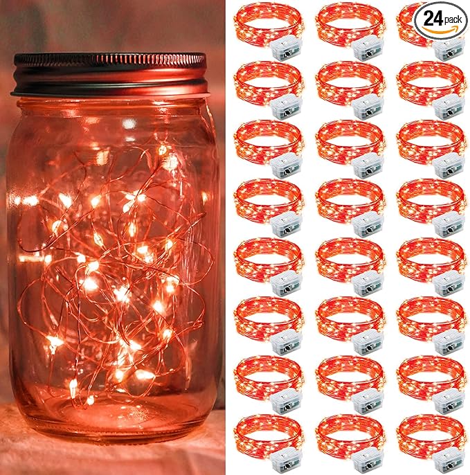 24 Pack Red Fairy Lights 7Ft 20 LED Twinkle String Lights 3 Modes Battery by chzk