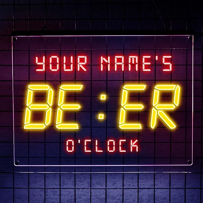 Personalized Beer O'Clock Neon Sign, Custom Wall Sign by LULMicaLedSign