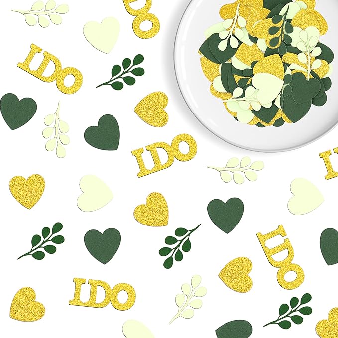 200PC Sage Green Wedding Confetti Wedding Shower Decorations Heart I do - Image 3