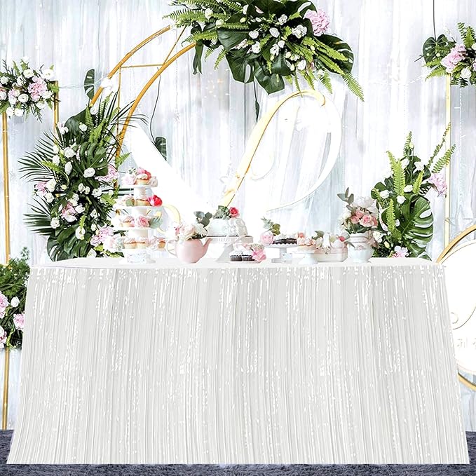 4 Pack 29x108 Inch Metallic Foil Fringe Tinsel Table Skirts - Image 6