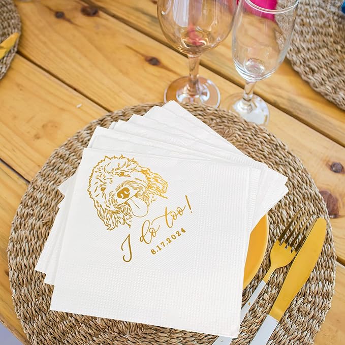 Luxury Personalized Illustrated Dog Wedding Napkins, Personalized Photo Napkins - Image 5