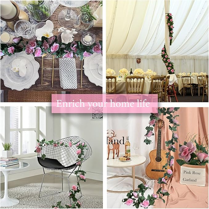 4 Pack Artificial Rose Vine Garland Fake Roses Flowers Plants Vines Hanging - Image 5