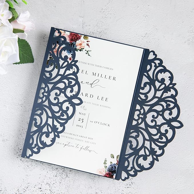 20Pcs Navy Blue Laser Cut Invitation Cards - Image 5