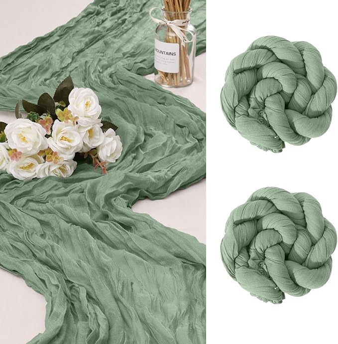 2 Pack Cheesecloth Table Runner 10Ft Gauze Boho Table Runners by HOME