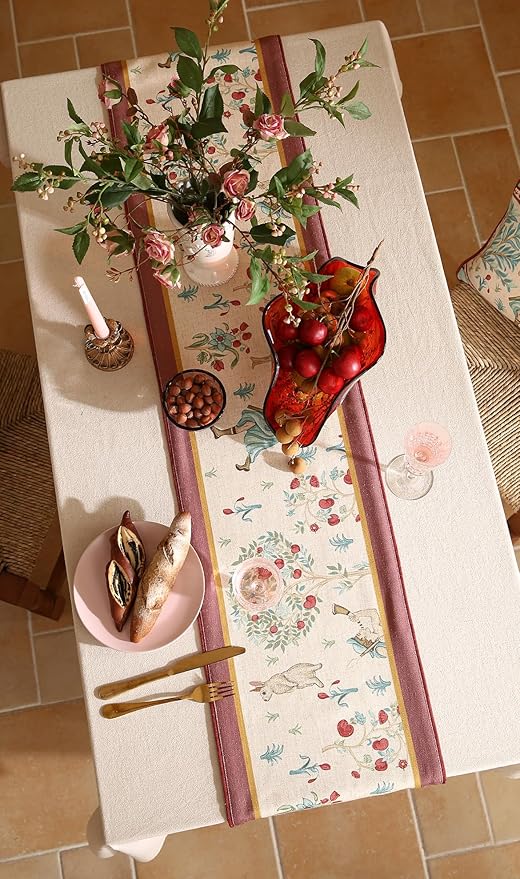 patdrea Designer Idyll Linen Extra Long Table Runner, Vintage Beige Farmhouse - Image 7