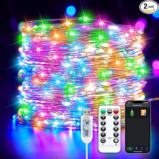 Smart Fairy Lights Plug in, 2 Pack 33FT 100LEDs USB Bluetooth Twinkle Lights by Brightown