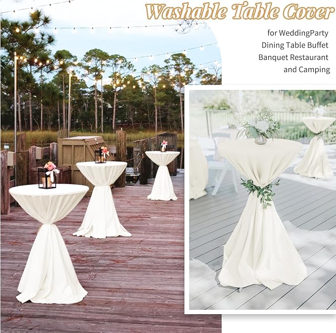 fani 12 Pack 90 Inch Round Tablecloth Ivory Polyester Fabric Table Cloth - Image 4