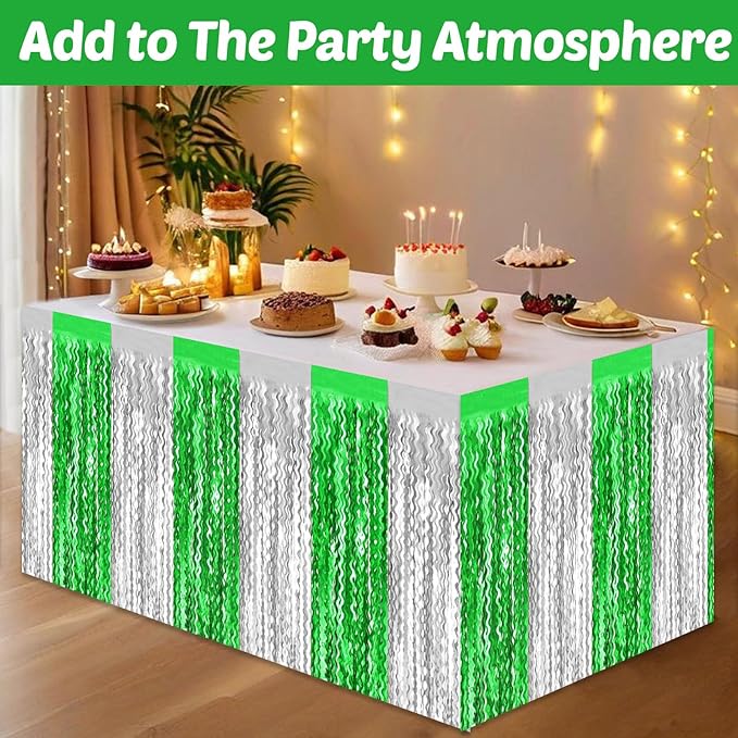 6 Pack 29x108 Inch Silver Green Wave Foil Fringe Table Skirts Metallic Banner - Image 4
