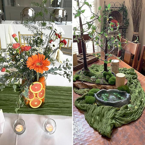10 Packs Olive Green Cheese Cloth Table Runners, 10FT Boho Gauze Moss Green - Image 2