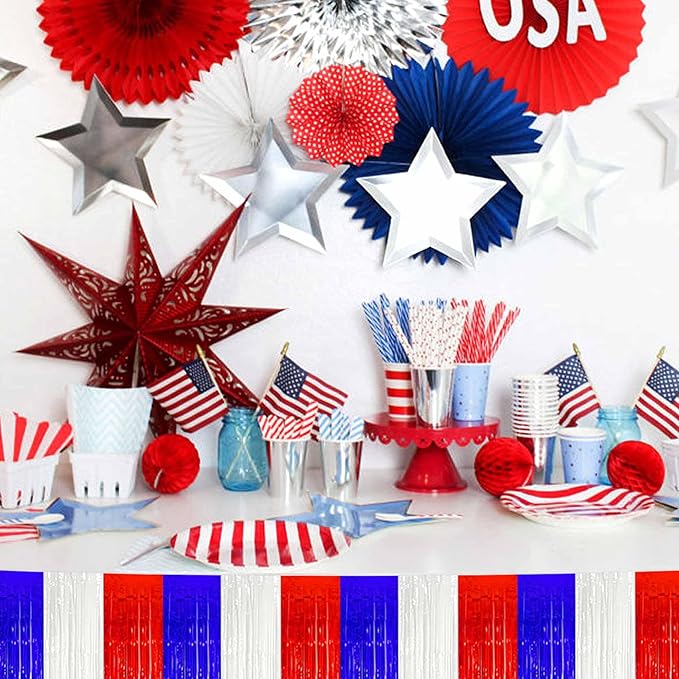 6 Pack 10 Ft White Blue Red Foil Fringe Garland Metallic Streamers Tinsel - Image 4