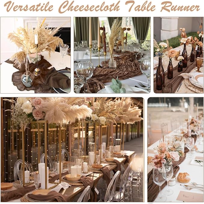 6 Pack Brown Cheesecloth Table Runner 35x120 Inch Gauze Coffee Table Runner - Image 5