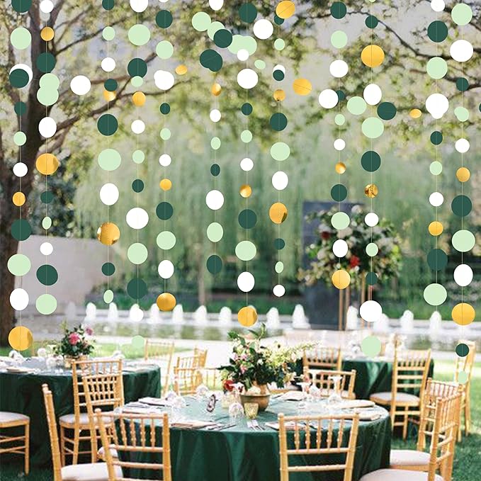 46 Ft Sage Green Gold Party Decorations Polka Dots Garlands Hanging Paper - Image 6