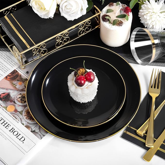 NOCCUR 350PCS Black and Gold Plastic Plates - Image 5