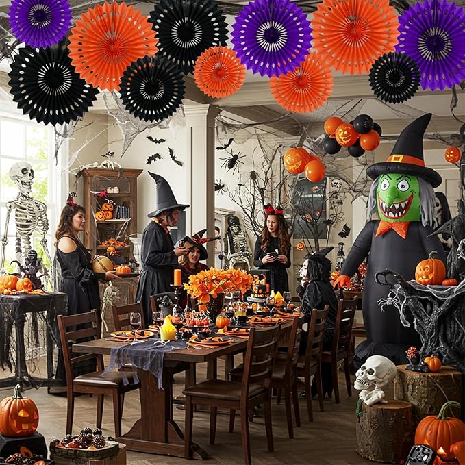 BEISHIDA Black Orange Purple Hanging Honeycomb Round Paper Fans Decoration Set - Image 6
