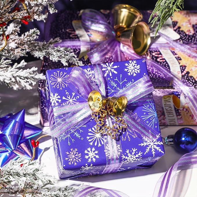 LeZakaa Christmas Purple Wrapping Paper Mini Roll, Have a Magical Christmas - Image 4