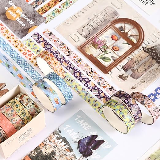 YUBBAEX 60 Rolls Value Washi Tape Pack Retro Arts Masking Tape Basic Patterns - Image 5