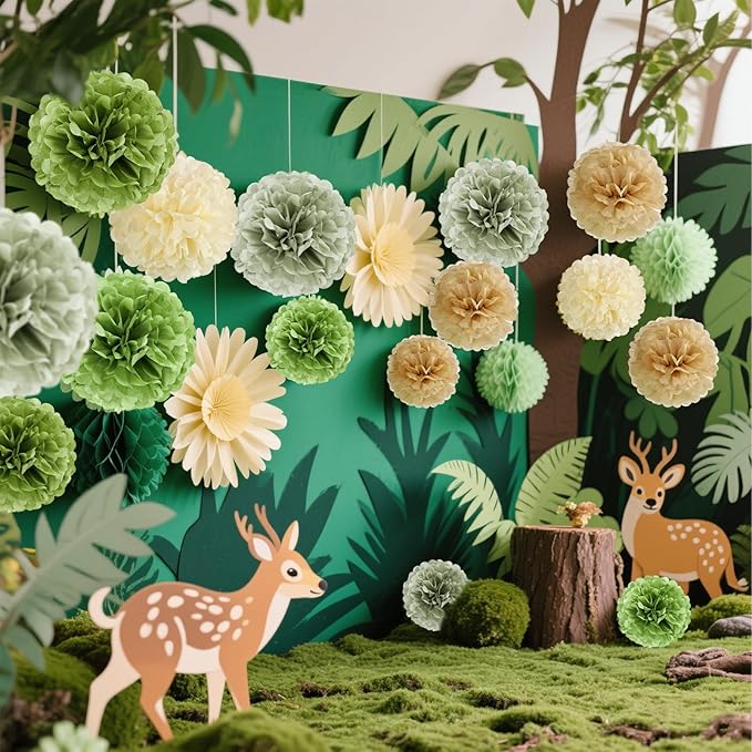Sage Green Tissue Paper Pom Pom Flowers Decorations 15 PCS Olive Green Paper - Image 6