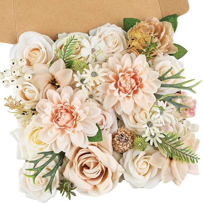 AmyHomie Nude Color Artificial Flowers Combo Silk Mix Peony Rose Fake Flowers by AmyHomie