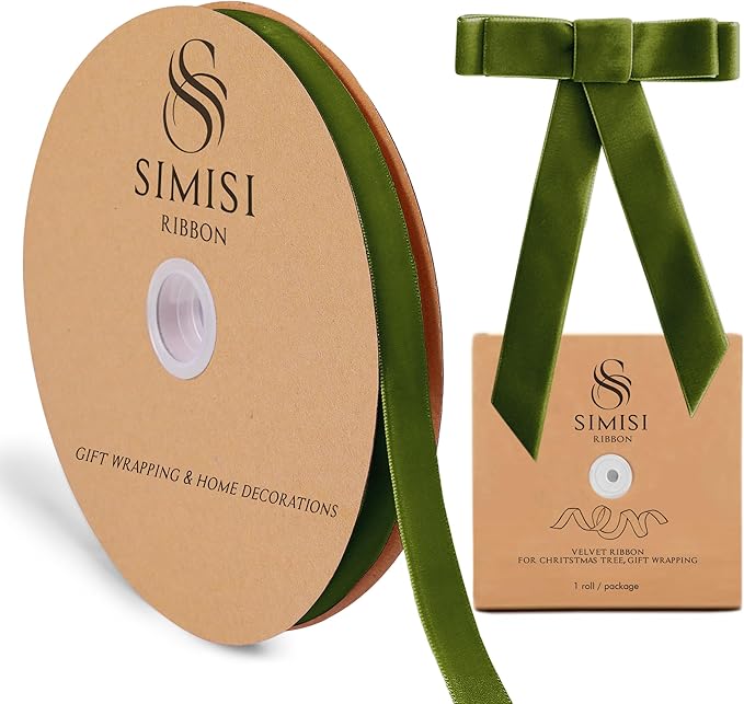 Olive Green Velvet Ribbon 5/8'' 25 Yards by SIMISIRIBBON