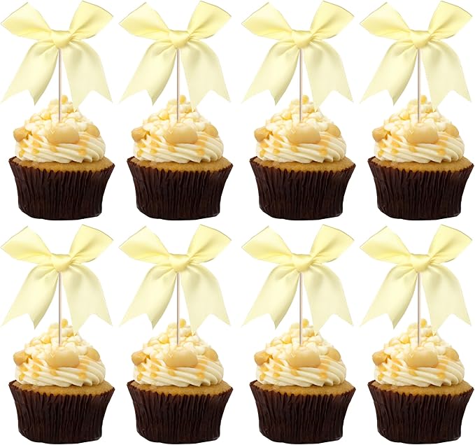 24 PCS Bow Cupcake Toppers Bow Cupcake Picks Bowknot Birthday Party Decorations by ZHUOWEISM