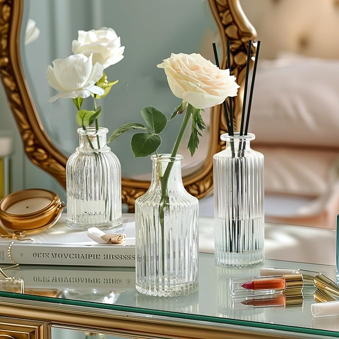ComSaf Glass Bud Vases Set of 3, Small Flower Vases in Bulk, Mini Ribbed Vases - Image 4