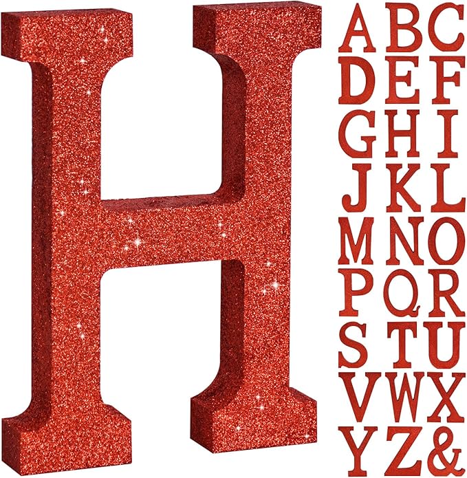 TONIFUL 8 Inch Red Glitter Letter H Table Centerpiece A-Z Red Birthday Party by TONIFUL