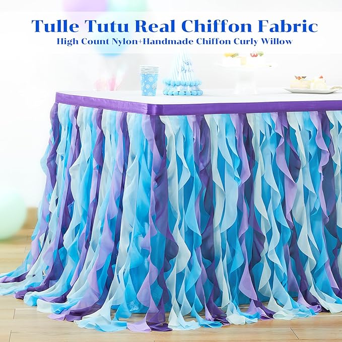 Partisky Mermaid Tulle Tutu Ruffle Curly Willow Table Skirt - Image 7