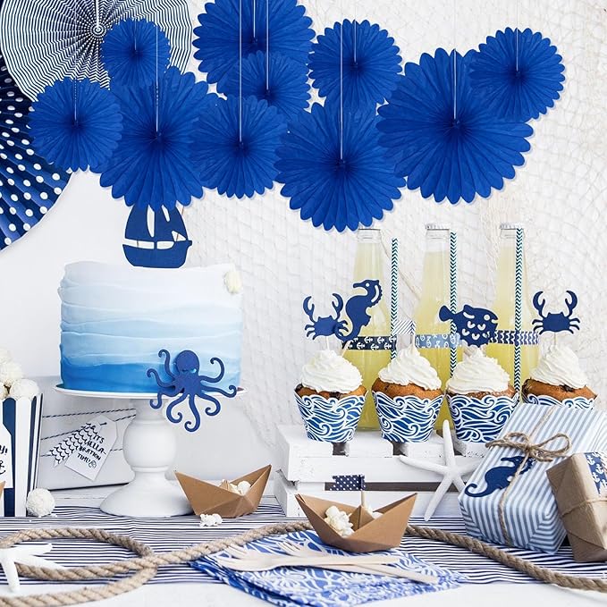 20 Pcs Royal Blue Hanging Paper Fan, Hanging Honeycomb Round Paper Fans - Image 6