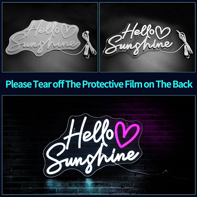 Hello Sunshine Neon Signs for Wall Decor White LED Neon Sign for Room Neon - Image 3