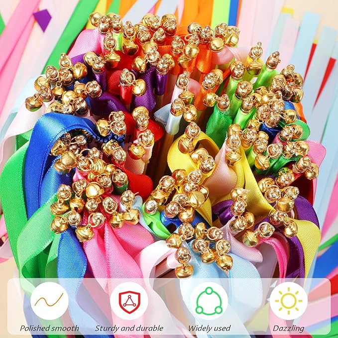 100Pcs Multi-Color Ribbon with Gold Bell, Fairy Wands Chromatic Silk Wish Wand - Image 9