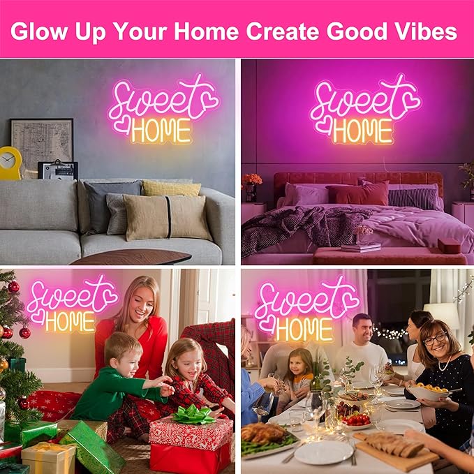 Sweet Home Neon Sign for Wall Decor, 15.7x9.8 inch USB Powered Home Sweet Home - Image 6