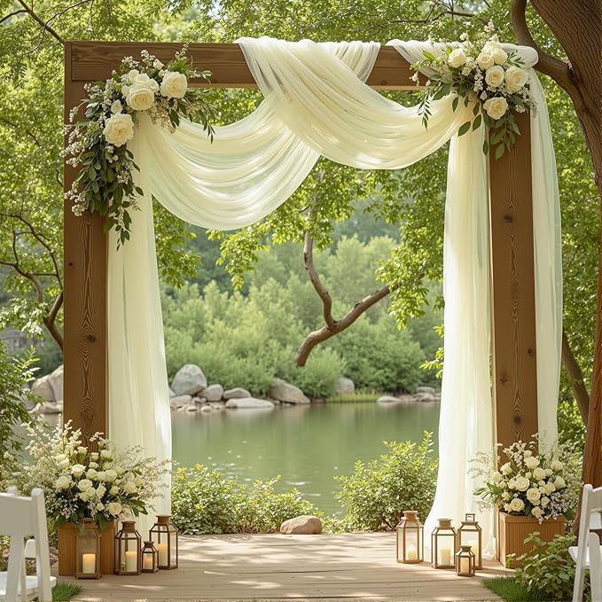 2 Panels Wedding Arch Draping Fabric Ivory Sheer Backdrop Curtain Arch Drape by Besutolife