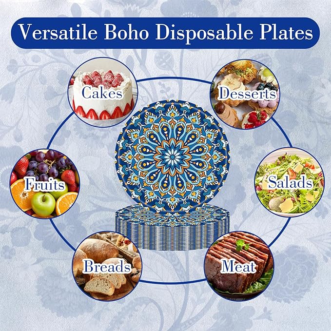 100 Count Boho Paper Plates – Disposable Plates - Image 4
