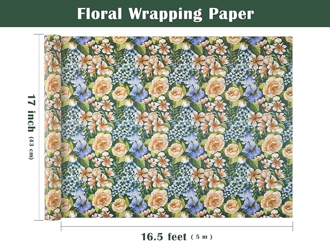 WRAPAHOLIC Kraft Floral Wrapping Paper Roll - Image 3