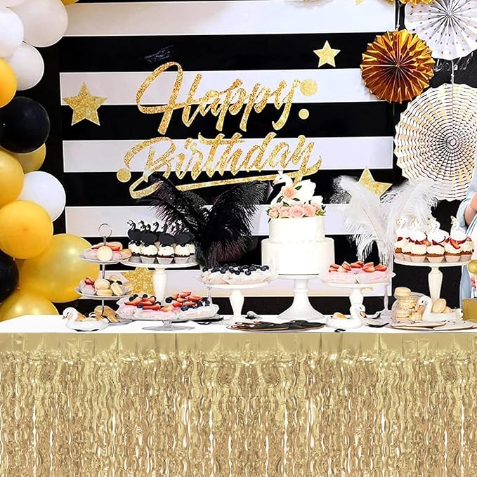 4P Wavy Metallic Tinsel Foil Fringe Table Skirts - Image 4