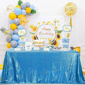 QueenDream Aqua Blue Tablecloth 90 x 156 Inch Sequin Tablecloth by QueenDream