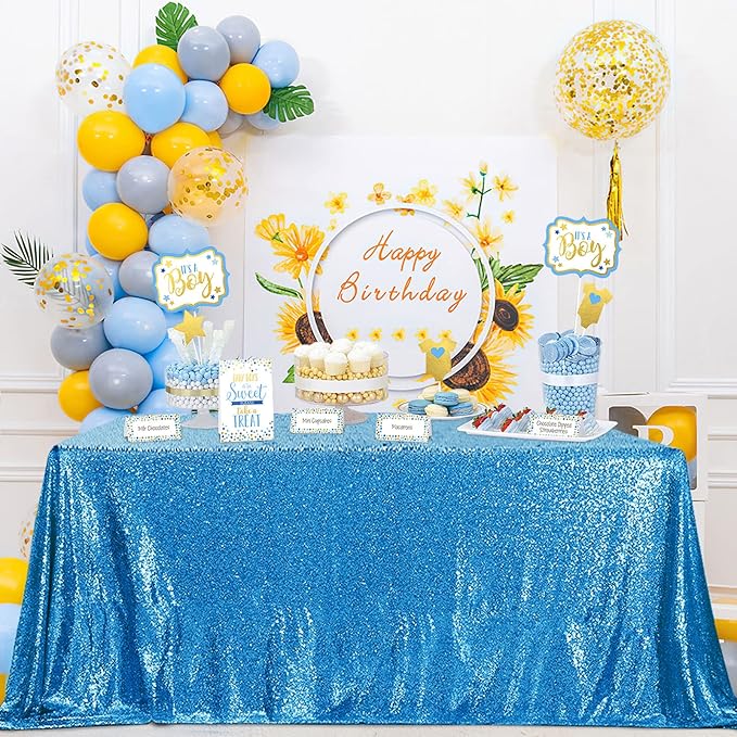 QueenDream Aqua Blue Tablecloth 90 x 156 Inch Sequin Tablecloth by QueenDream